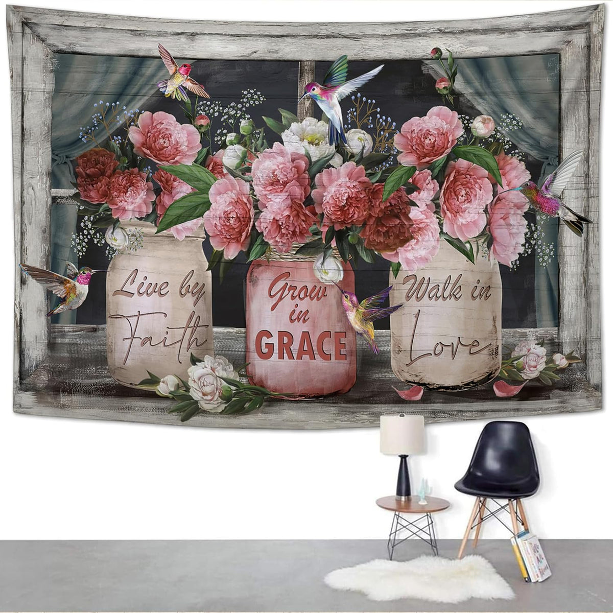 yowecso Farmhouse Rose Tapestry Peony Flower Tapestry Wall Hanging for Bedroom Floral Tapestries Aesthetic Wall Decor for Home Dorm Living Room 50"x60"