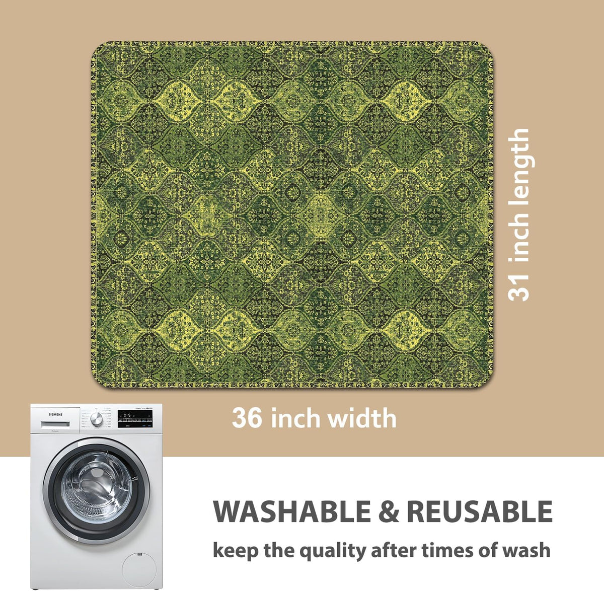nunubaby Washable Pee Pads for Dogs, Stylish, Non-Slip and Leak-Proof Pee Pads. Reusable Potty Pads for Dogs for Crates and Floors.(Green/Multi, 31" x36")