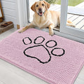OLANLY Dog Door Mat for Muddy Paws 36x24, Paw Print Design, Absorbs Moisture and Dirt, Non-Slip Washable Doormat, Quick Dry Chenille Mud Mat for Dogs, Entry Indoor Entryway Carpet, Dusty Rose