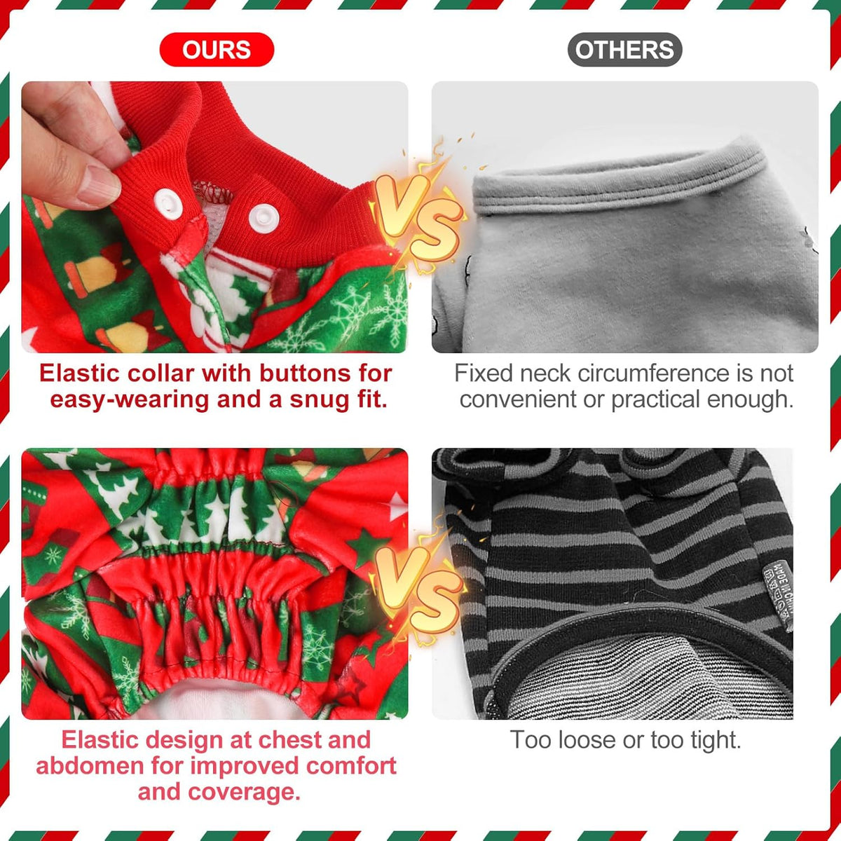 BEA Christmas Dog Pajamas for Extra Large Dogs, Soft Fleece Pet Sweater Clothes Warm Puppy Onesie Outfits for Doggie Winter Christmas - Collar Adjustable Dog Pjs Jammies, Red XL
