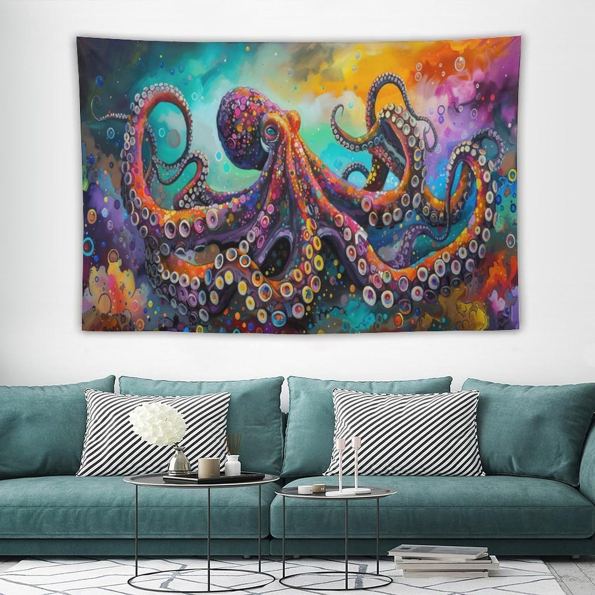 Octopus Tapestry Octopus Tapestries Ocean Navy Coastal Fabric Wall Hanging Aesthetic Space Indoor Outdoor Wall Art Tablecloth Bedspread for Bedroom Dormitory Living Room Home Decor 40"x60"