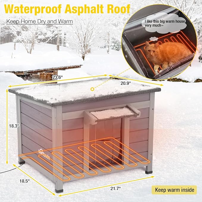 Aivituvin Heated Cat House for Outdoor Cats Feral Kitty Shelter with Heater Keep Warm in Winter,Insulated Liner Include