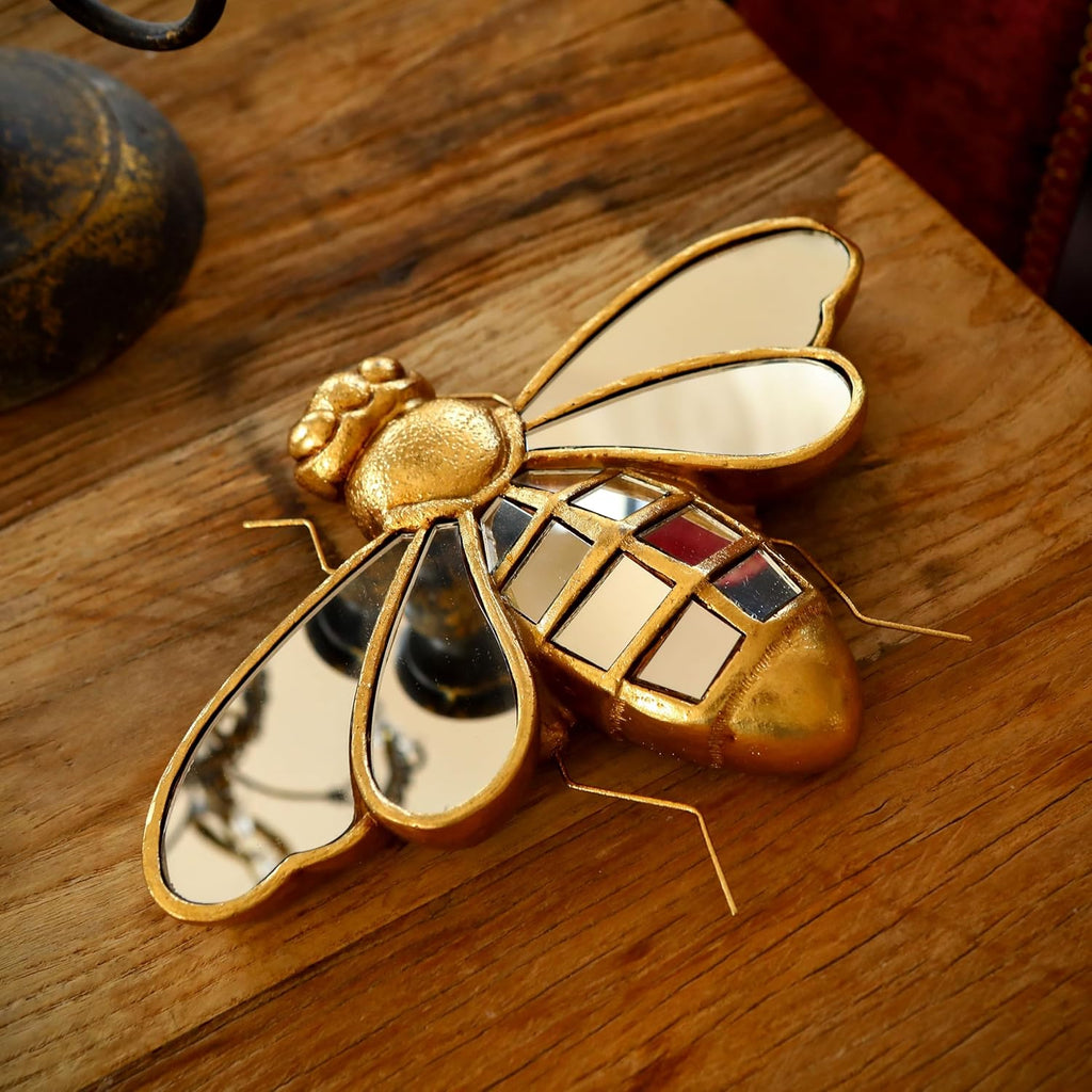 Decorative Bug Insects Beetle Mirrors - Gold Resin Little Bee Glass Wall Decor, Perfect for Victorian and European Themed Homes