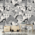 AFZEVEB-Black House with Trees Nursery Wallpaper murals for Bedroom 159"x107" (Not Peel and Stick)