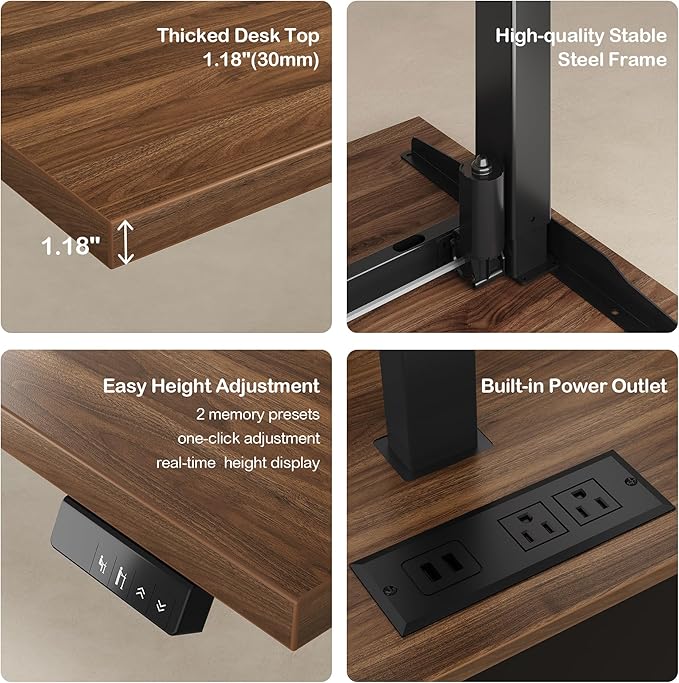 63" Standing Desk with File Cabinet, Privacy Panel, AC/USB, 1.18" Desktop, Executive L Shaped Height Adjustable Electric Stand Up Desk, Home Office Table with 3 Drawers, Black Walnut