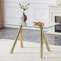 Modern Glass Dining Table for 6, 51.2" Rectangular Dining Table with Tempered Glass Top & Metal Legs, Gold Kitchen Table for Dinner Dining Room Living Room