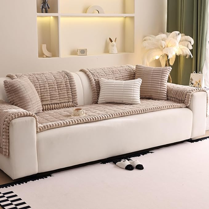 Couch Cover for Sofa, Sectional Couch Cover for Dogs, Sofa Cover Washable, Cushion Cover Blanket Pad Bed Mat for Pets, Fleece Furniture Protector, Brown, 27.6x82.7in