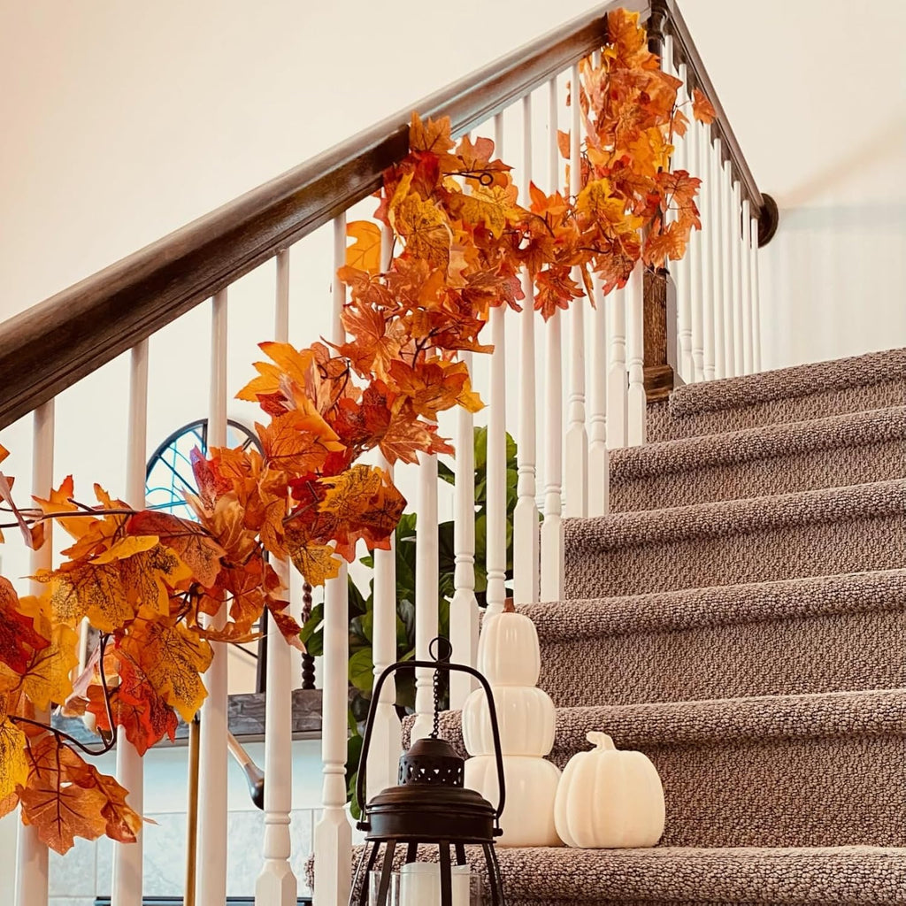 CQURE 10 Pack Fall Leaf Garland, Hanging Vines Garland Artificial Fall Maple LeavesThanksgiving Decor for Home Wedding Fireplace Christmas