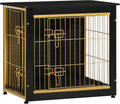 DWANTON Dog Crate Furniture with Cushion, Wooden Kennel Table with Double Doors, Indoor Dog House, Small/Medium/Large Size, 27.2" L, Black+Gold