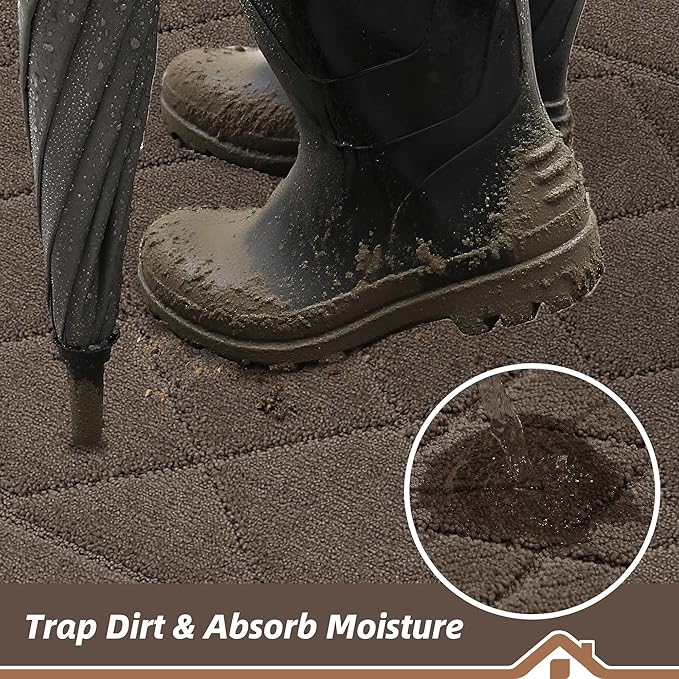 BEQHAUSE Dirt Trapper Door Mat 20" x 32", Doormat Non-Slip Entryway Rugs Washable, Dog Door Mat Stain Resistant and Absorbent Welcome Floor Mat for Front Back Door, Mud Wet Shoes & Paws, Light Brown