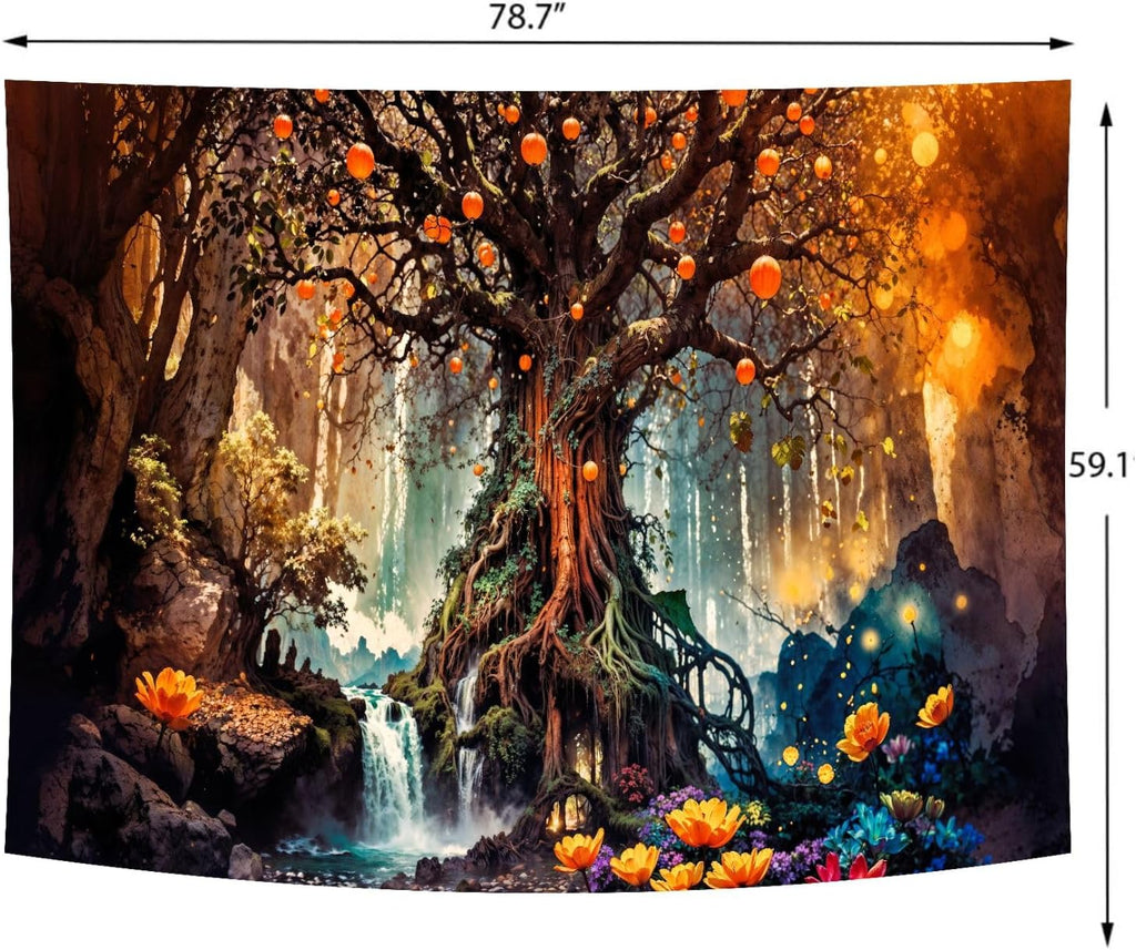 Delur Magical Forest Tapestry Fantasy Tree of Life Fairy Tale Enchanted Mystical Forest Tapestry Psychedelic Nature Landscape Wall Hanging Headboard for Bedroom Living Room Home Decor (59.1" x 78.7")