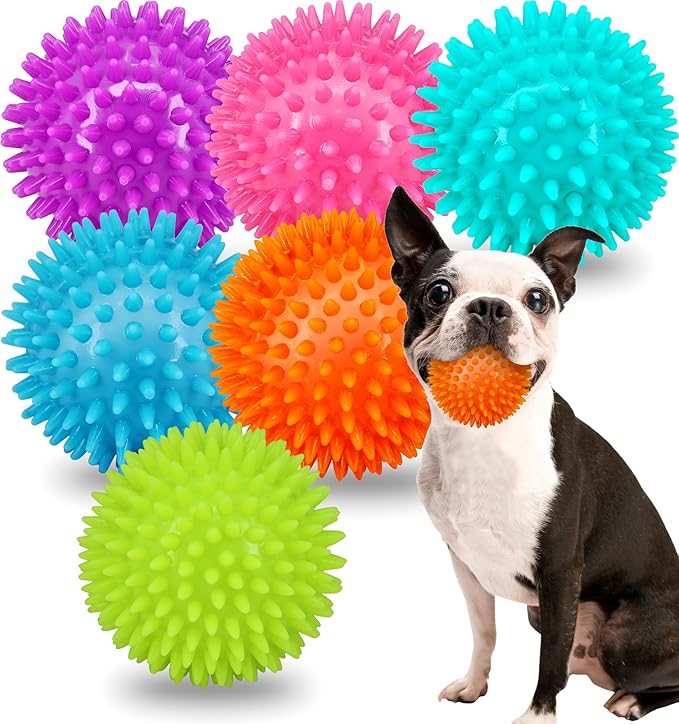 2.5" Squeaky Dog Balls for Small Medium Dogs, 6 Pack Small Dog Chew Toys with Spike, Puppy Toys for Teeth Cleaning and Training (Green 6 Pack)
