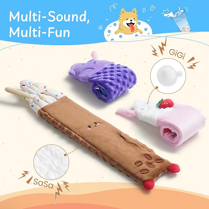 Nocciola 3 PC No Stuffing Small Dog Toys, Removable Crinkle Squeaky Durable Dog Tug Toy Summer Drinks Theme, Bottle Insert Fun Puppy Toys to Keep Them Busy