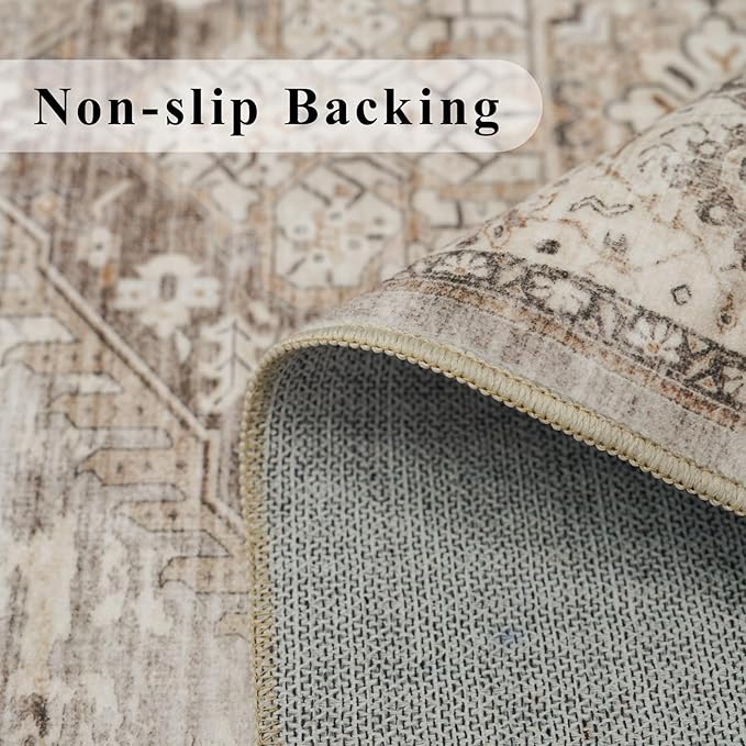 Washable Ktichen Area Rug 3x4: Indoor Runners for Bedroom Bathroom Non-Slip Soft Stain Resistan Carpet for Entryway Laundry Dining Room Vintage Home Decor for Small Living Room Nursery Room(Beige,3x4)