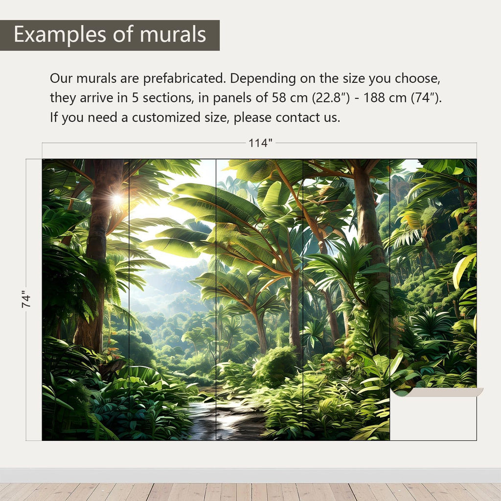 AFZEVEB-Green Tree Wall Mural Tropical Jungle Wallpaper for Bedroom 114"x74"(Not Peel and Stick)