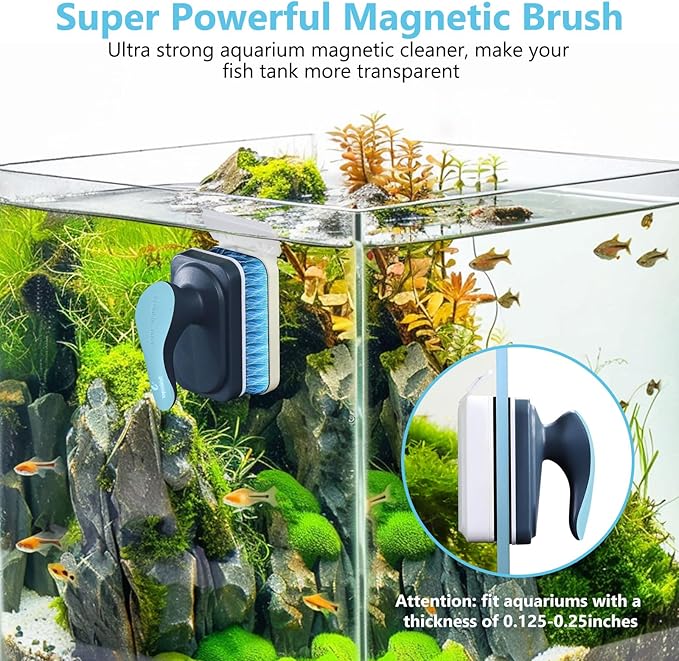 fishkeeper Aquarium Magnetic Glass Cleaner, Fish Tank Algae Magnet Cleaning Tool with Algae Scraper for Glass Aquariums Tank, Floating Scrubber Brush, 2 Detachable Scrapers, Small