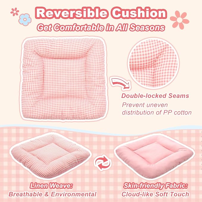 Indoor Dog House with Frame,Cute Dog Tent Bed with Cover Cave,Pink | Breathable,Washable,and Foldable House, Suitable for 8-16 Lb Puppy and Cats, Medium (17"×17"×17"),Inside Dog House