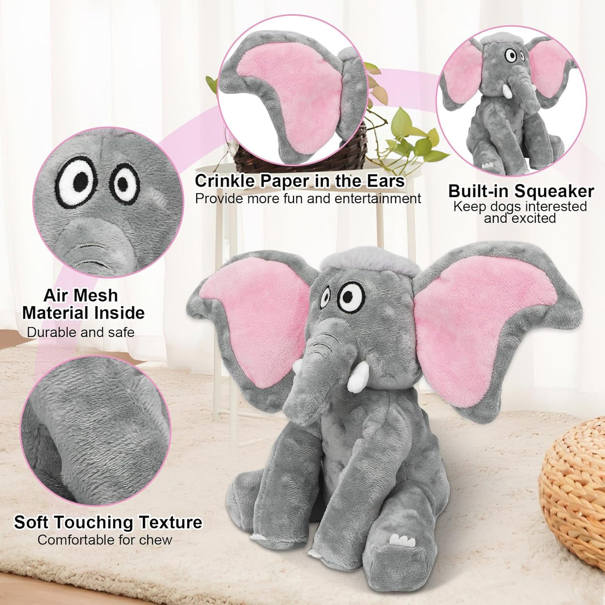 Plush Large Dog Toys with Squeaker and Crinkle Paper, Interactive Puppy Chew and Teeth Cleaning Toy, Pet Toys for Small, Medium and Large Dogs