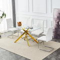 51.2" Glass Dining Table, Modern Kitchen Table for 4-6 People, Contemporary Rectangular Dining Room Dinner Tables with Clear Glass Top & Gold Metal X Legs for Kitchen Apartment