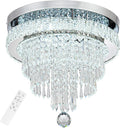 16“ Crystal Chandeliers Round Modern LED Chandelier Light Flush Mount Ceiling Light Fixtures with Remote Control for Bedroom Living Room Dining Room (dimmable)
