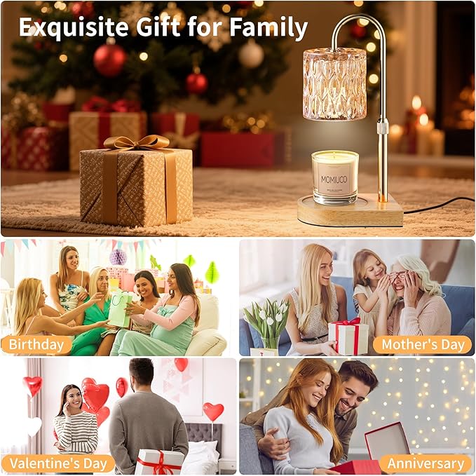 Candle Warmer Lamp, Electric Candle Lamp Warmer, House Warming Gifts New Home Bedroom Decor, Birthday Gifts for Women Mom, Adjustable Height with 2 Bulbs