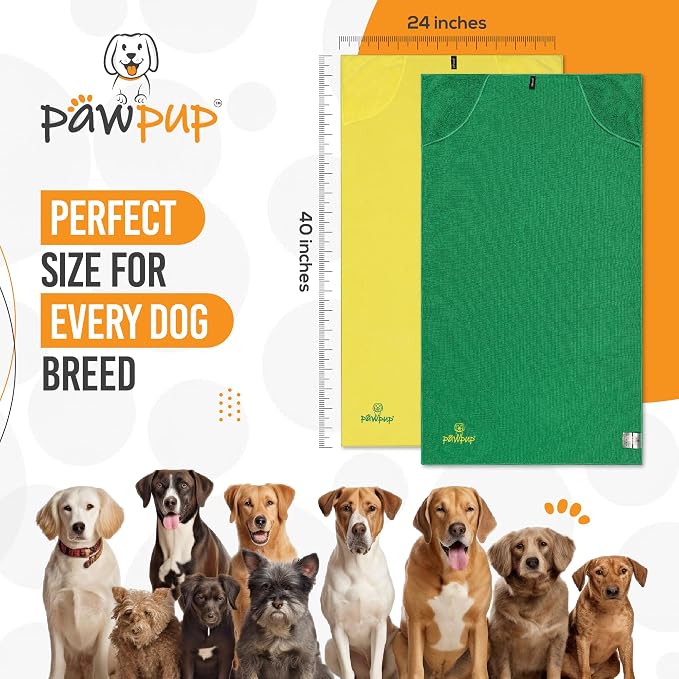 Dog Towels for Drying Dogs Super Absorbent Microfiber Pet Grooming Towel for Dogs, Cats and Other Pets (40 x 24 Inches, Yellow and Green)