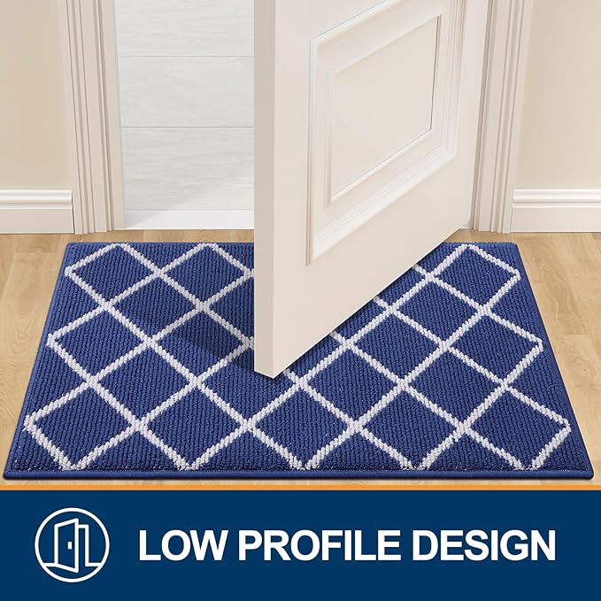 Finchitty Indoor Door Mat, Dirt Resistant and Absorbent, Low-Profile, Non-Slip, Washable Inside Floor Mats for Front Door, Back, and Entrance, 40" x 32", Navy