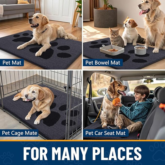 Smiry Dog Door Mat for Muddy Paws, Absorbs Moisture and Dirt, Low-Profile Entryway Mat with Non-Slip Backing, Entry Indoor Outdoor Doormat for Inside Floor (71x47 Inches, Black, Paw)