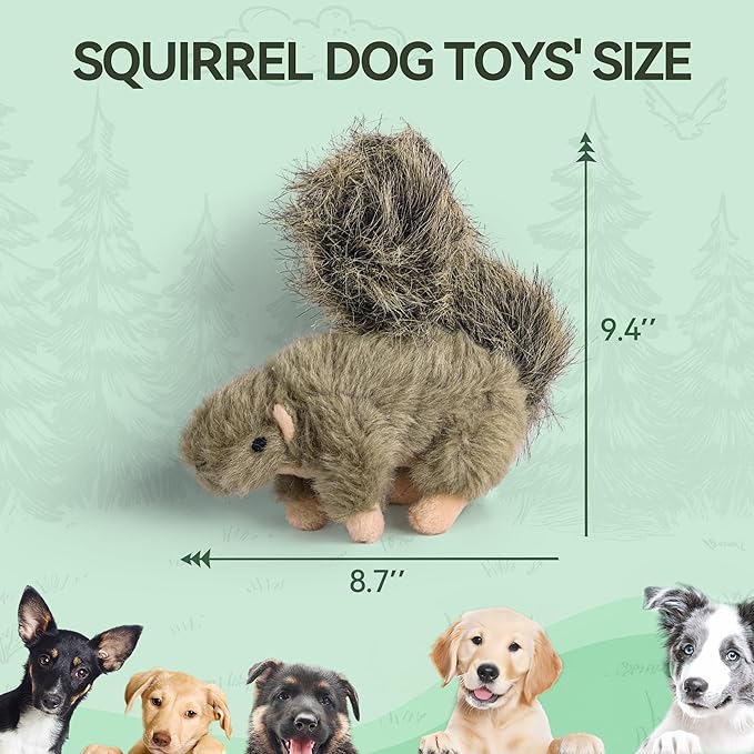 ALL FOR PAWS Interactive Dog Squirrel Plush Squeaky Toy - Perfect Puppy Enrichment Toy, Large