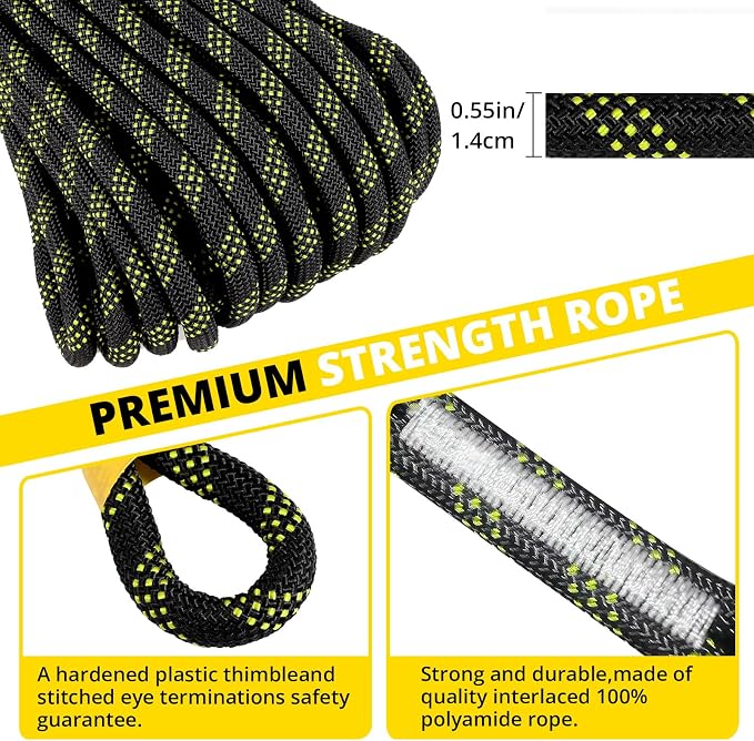 TRSMIMA Rope Harness Safety Lanyard：100ft Roofing Rope Fall Protection | Vertical Safety Harness Rope With Grab Snap Hooks Shock Absorber - Tree Climbing Line Kit Heavy Duty Safety Equipment ANSI CE