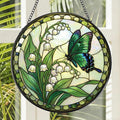 Stained Glass Window Hanging, 7.8″ Lily of The Valley Butterfly Sun Catchers Indoor Window Decor, Decorative Suncatchers Hanging Ornaments Home Garden Art Gift for Housewarming