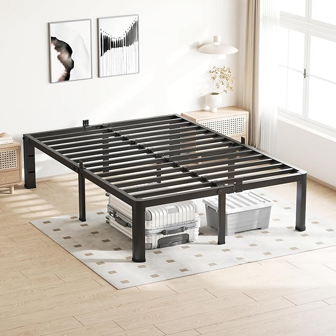 20 Inch King Size Bed Frame, 3500Lbs Heavy Duty Metal Platform with Round Corner Legs Mattress Slide Stopper, Steel Slat Support No Box Spring Needed, Noise Free, Non-Slip, Easy Assembly