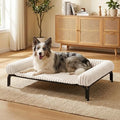 Elevated Dog Bed with Removable Fluffy Pillow Cushion, Raised Pet Cot Washable Bolster, Dog Couch Sofa, Anti Slip Feet, Breathable Mesh, Cream, 49"×36"