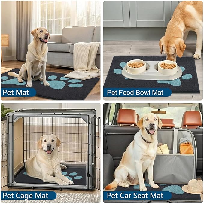 Buganda Dog Door Mat for Muddy Paws, Absorbent Dirt Trapper Washable Indoor Doormats, Non Slip Low-Profile Mud Mat for Dogs, Front Entrance Doormat for Inside Floor (30x20 Inches, Dark Grey and Blue)
