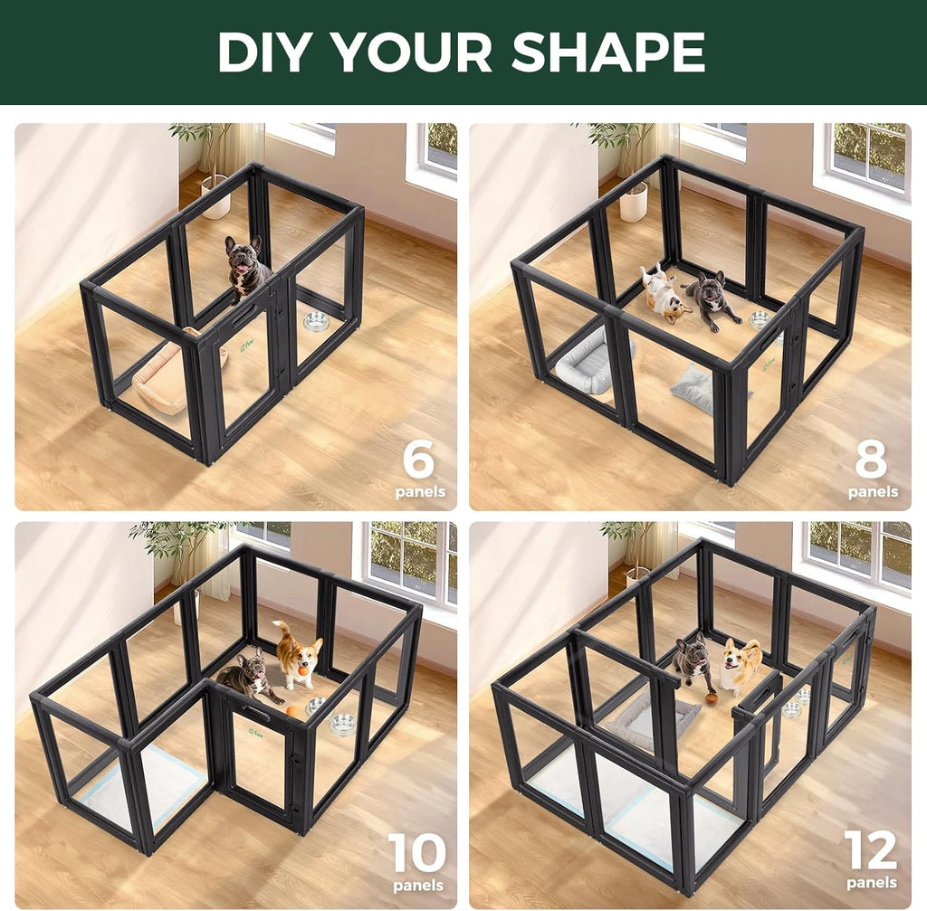 FXW AuraSpace Acrylic Indoor Unleashed Dog Playpen for Small and Medium Dogs, 30 Inch, 16 Panels, Black