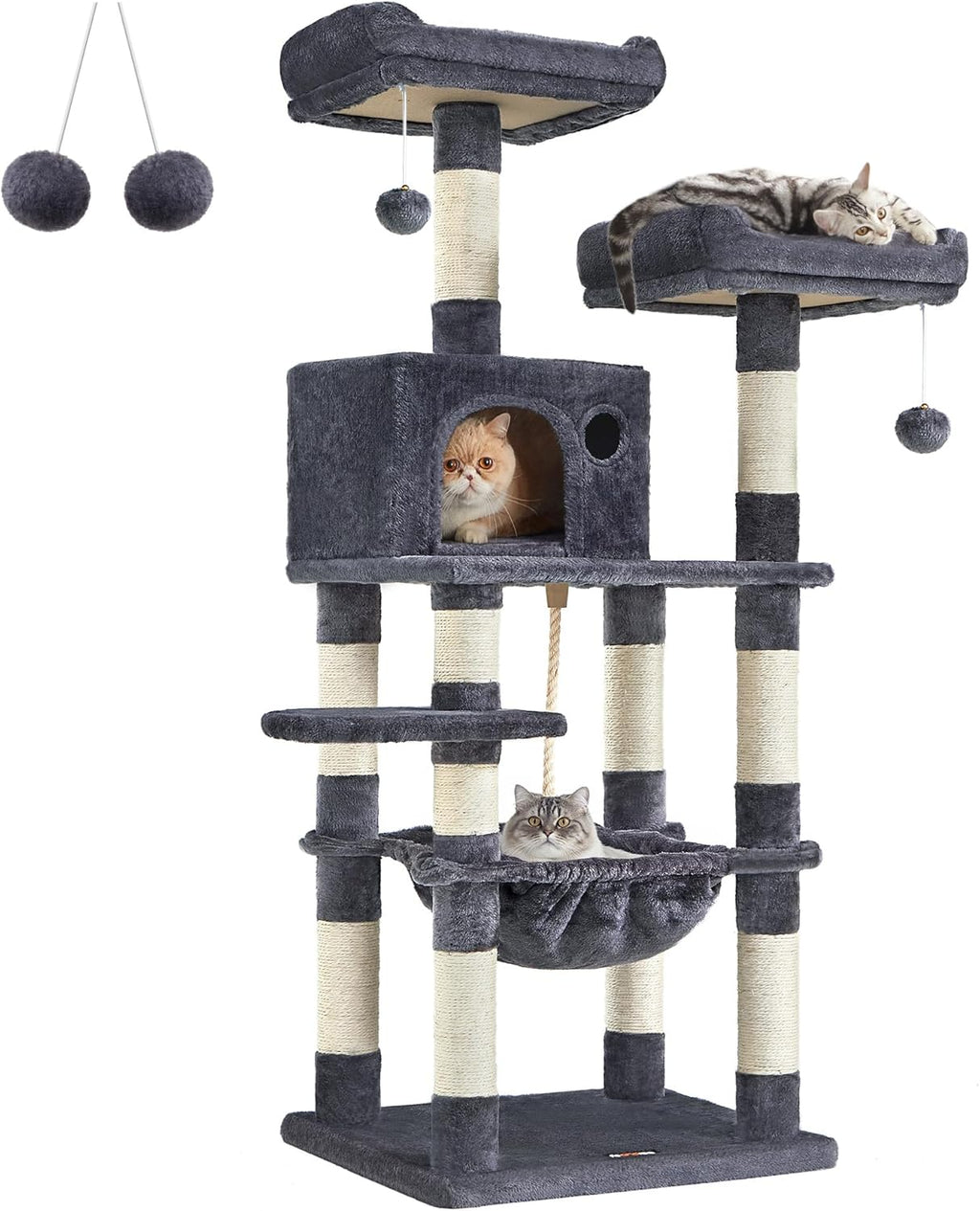 FEANDREA Cat Tree, Cat Tower for Indoor Cats, 56.3-Inch Cat Condo with Scratching Posts, Hammock, Plush Perch, Smoky Gray UPCT15GYZ