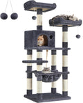 FEANDREA Cat Tree, Cat Tower for Indoor Cats, 56.3-Inch Cat Condo with Scratching Posts, Hammock, Plush Perch, Smoky Gray UPCT15GYZ