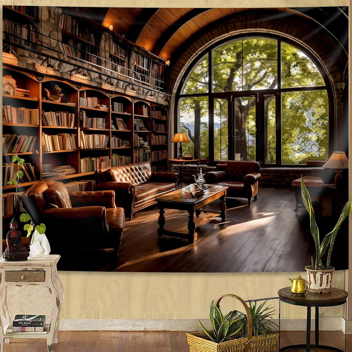 dueeia Book Library Extra Large Wall Tapestry Wall Hanging Medieval Bookshelf Vintage Window Bookcase Backdrop Wall Decor for Bedroom Aesthetic Living Room Office 104X78.7Inch