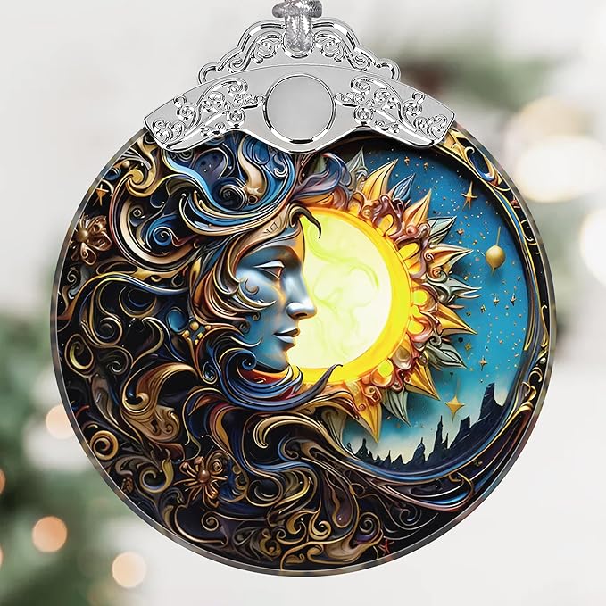Sun Moon Stained Glass Hanging Ornament - Christmas Tree Decoration Idea