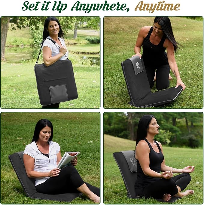 Japanese Meditation Floor Chair with Back Support for Adults - Premium Meditation Chair with Adjustable & Foldable Back for Seating, Yoga & Gaming — Folding Backjack Chairs with Backrest for Adults