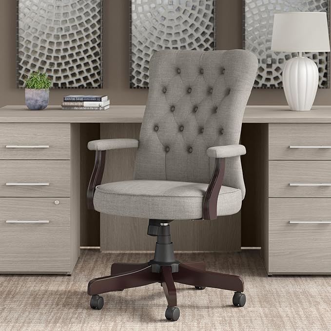 Bush Business Furniture Arden Lane High Back Tufted Office Chair with Arms in Light Gray Fabric