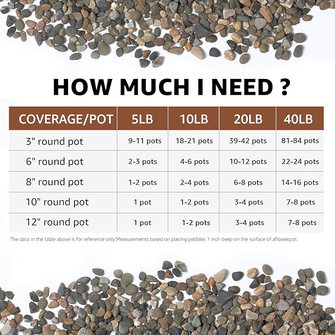 40LB Natural River Rocks, 1/4" Aquarium Gravel, Small Pebbles for Plants, Pea Gravel for Fish Tanks, Decorative Rocks for Gardening, Flower Pots, Vase Fillers, Indoor Fountains (40 LBS)