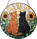 Cat Decorative Stained Glass Window Hanging Suncatcher Decoration - 7.87 Inch, Yellow Fur Black Cat Sunflower Decoration, Yard Decorations for Women, Friends and Family