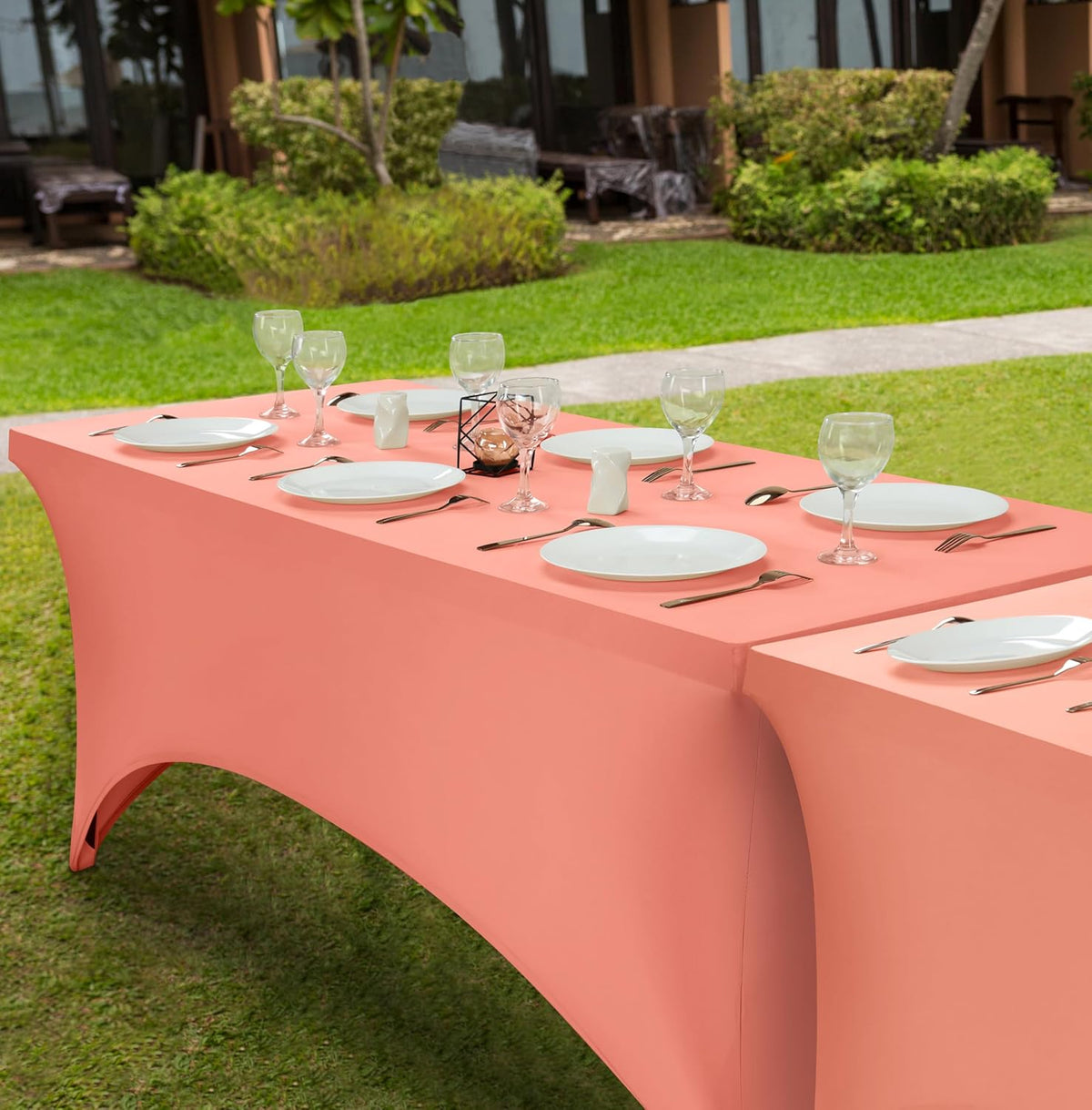 Utopia Kitchen 6FT Spandex Tablecloth [1 Pack, Coral] 200 GSM Stretch, Fitted, Washable and Wrinkle Resistant Table Cloth Rectangle Cover for Trade Shows, Wedding, Parties [72Lx30Wx30H Inch]
