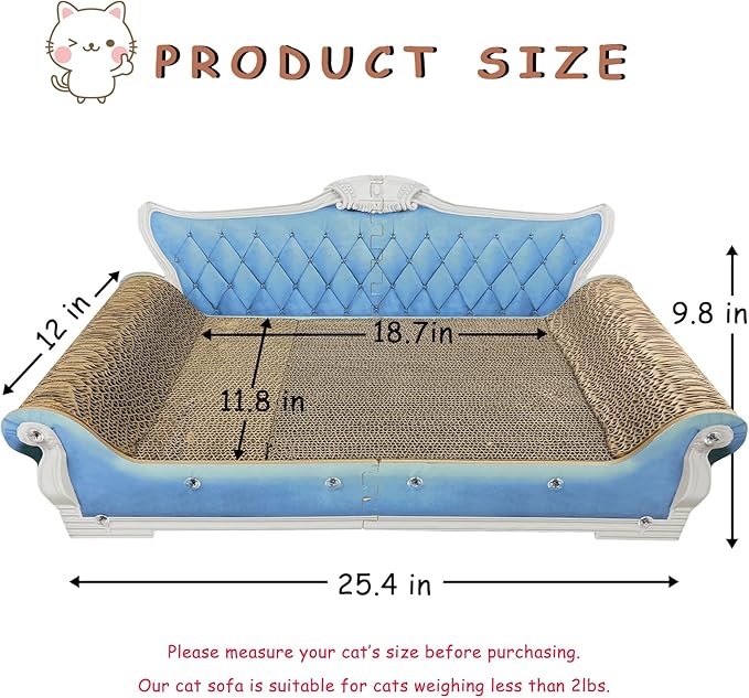 Luxury Cardboard Cat Scratcher Sofa Bed, Couch Shaped Scratching Board, Scratch Lounge with Catnip, Cat Scratcher for Indoor Cats Large Blue