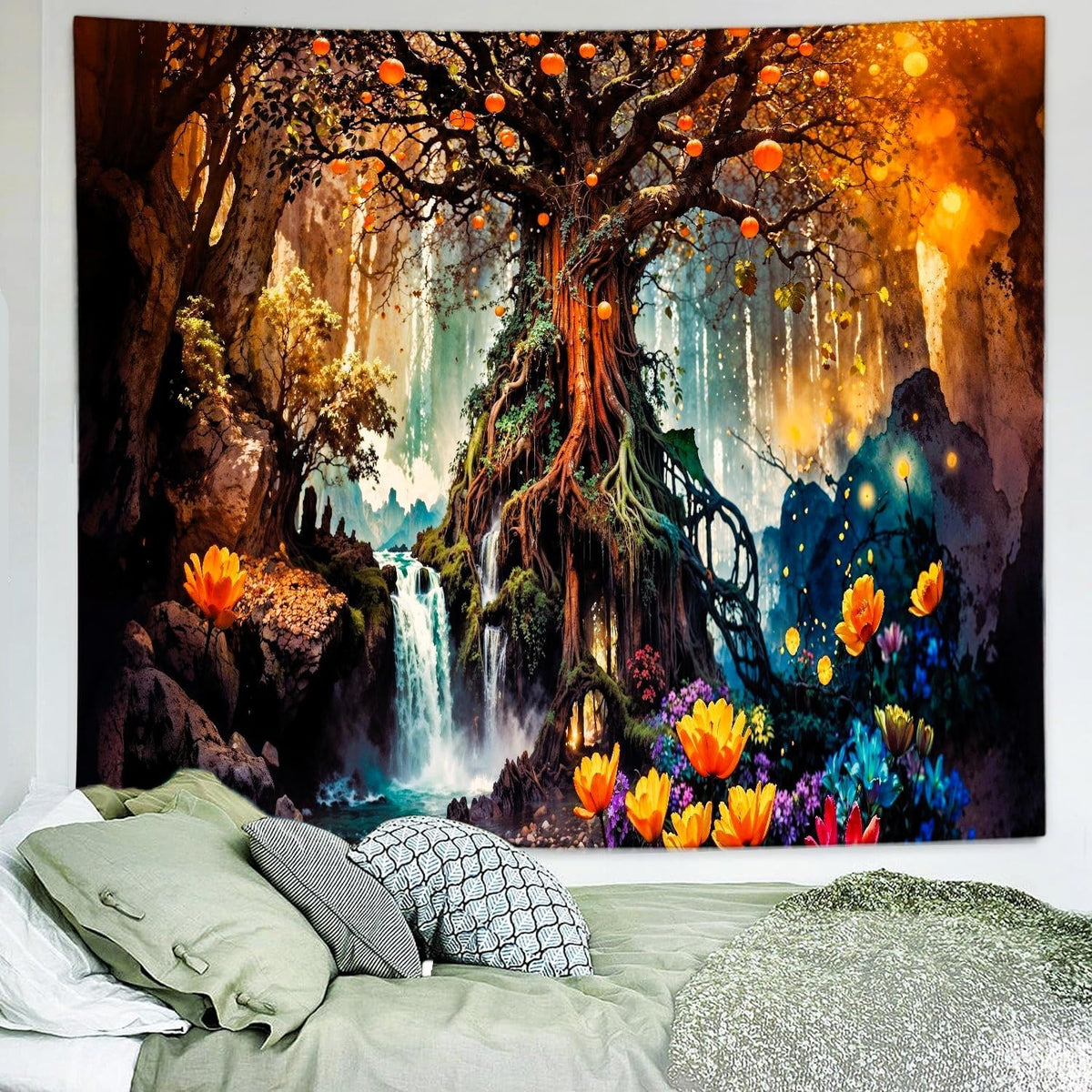Delur Magical Forest Tapestry Fantasy Tree of Life Fairy Tale Enchanted Mystical Forest Tapestry Psychedelic Nature Landscape Wall Hanging Headboard for Bedroom Living Room Home Decor (70.8" x 92.5")