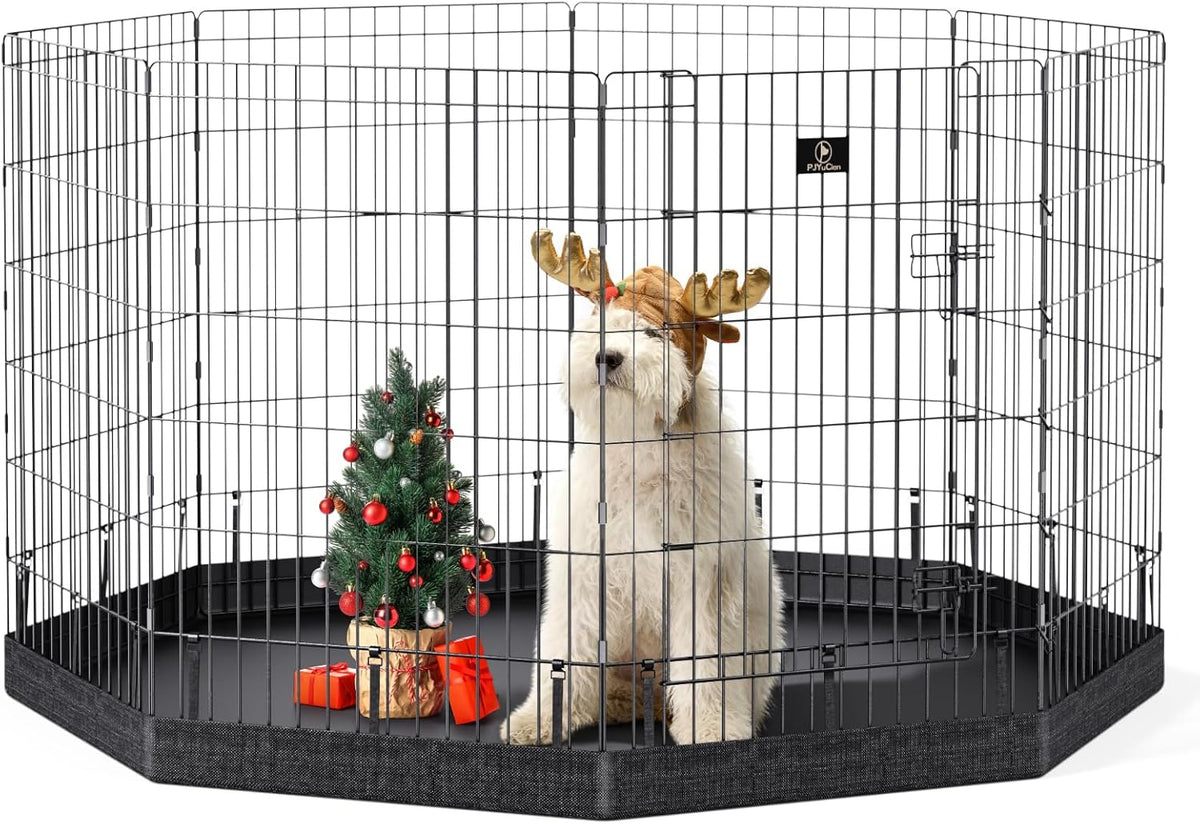 PJYuCien Dog Playpen, 8 Panels 36’’H Dog Pens Indoor with Bottom Pad, Metal Foldable Pet Puppy Exercise Fence Crate Kennel, Better for Medium Animals,Black