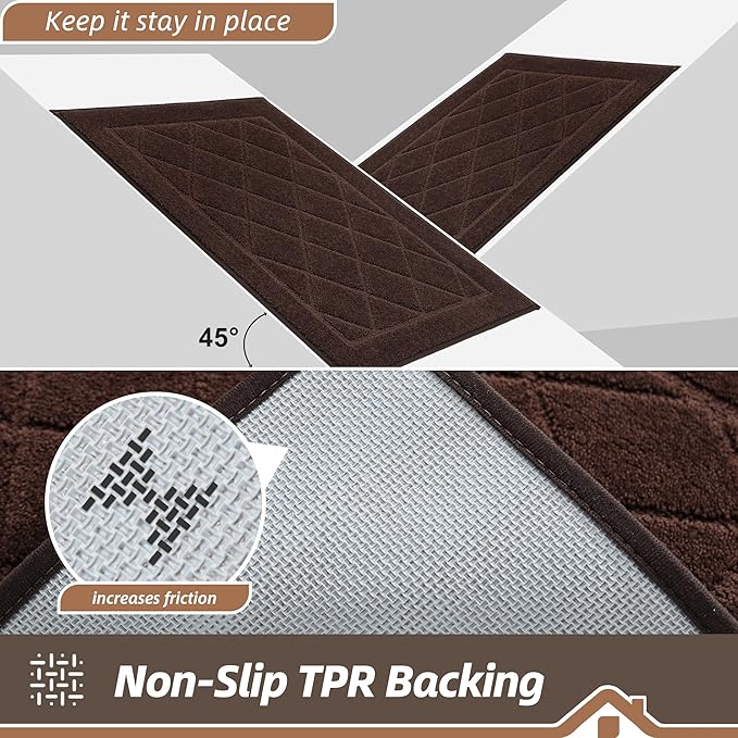BEQHAUSE Dirt Trapper Door Mat 20" x 32", Doormat Non-Slip Entryway Rugs Washable, Dog Door Mat Stain Resistant and Absorbent Welcome Floor Mat for Front Back Door, Mud Wet Shoes & Paws, Brown