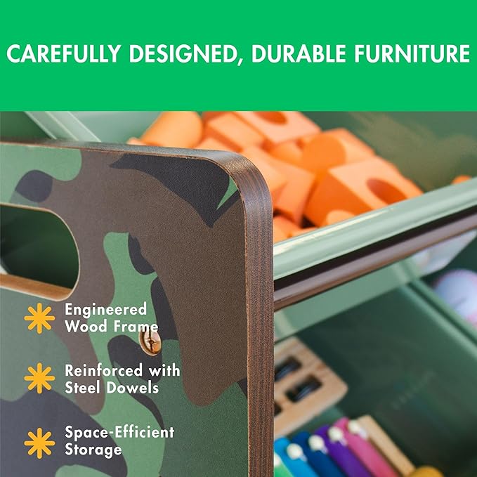 Humble Crew Kids Toy Storage Organizer with 12 Plastic Bins, Camo – Removable Bins for Playroom, Bedroom, Toddler Furniture for Boys and Girls Ages