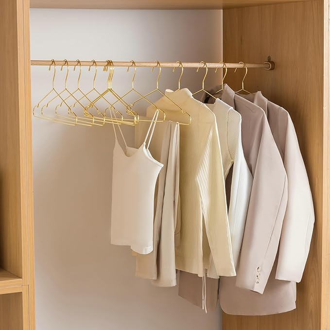 17.7" Strong Metal Wire Clothes Hangers, Coat Hanger, Standard Suit Hangers, Metal Shirt Dress Hanger Rack, 30 Pack, Gold